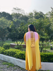 Hand embroidered yellow shaded kurta set