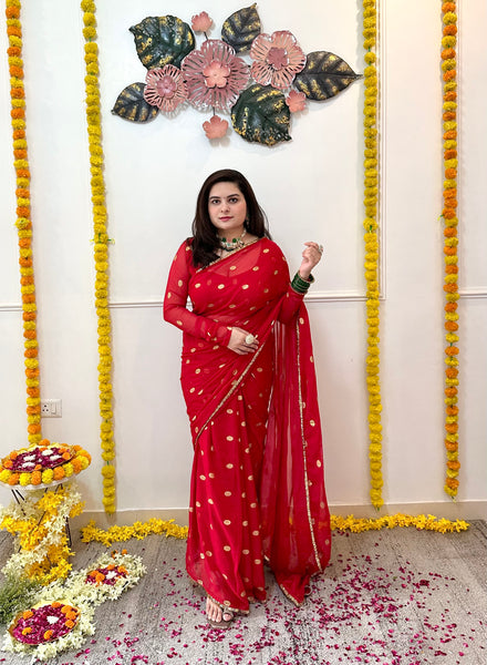 Red foil printed saree