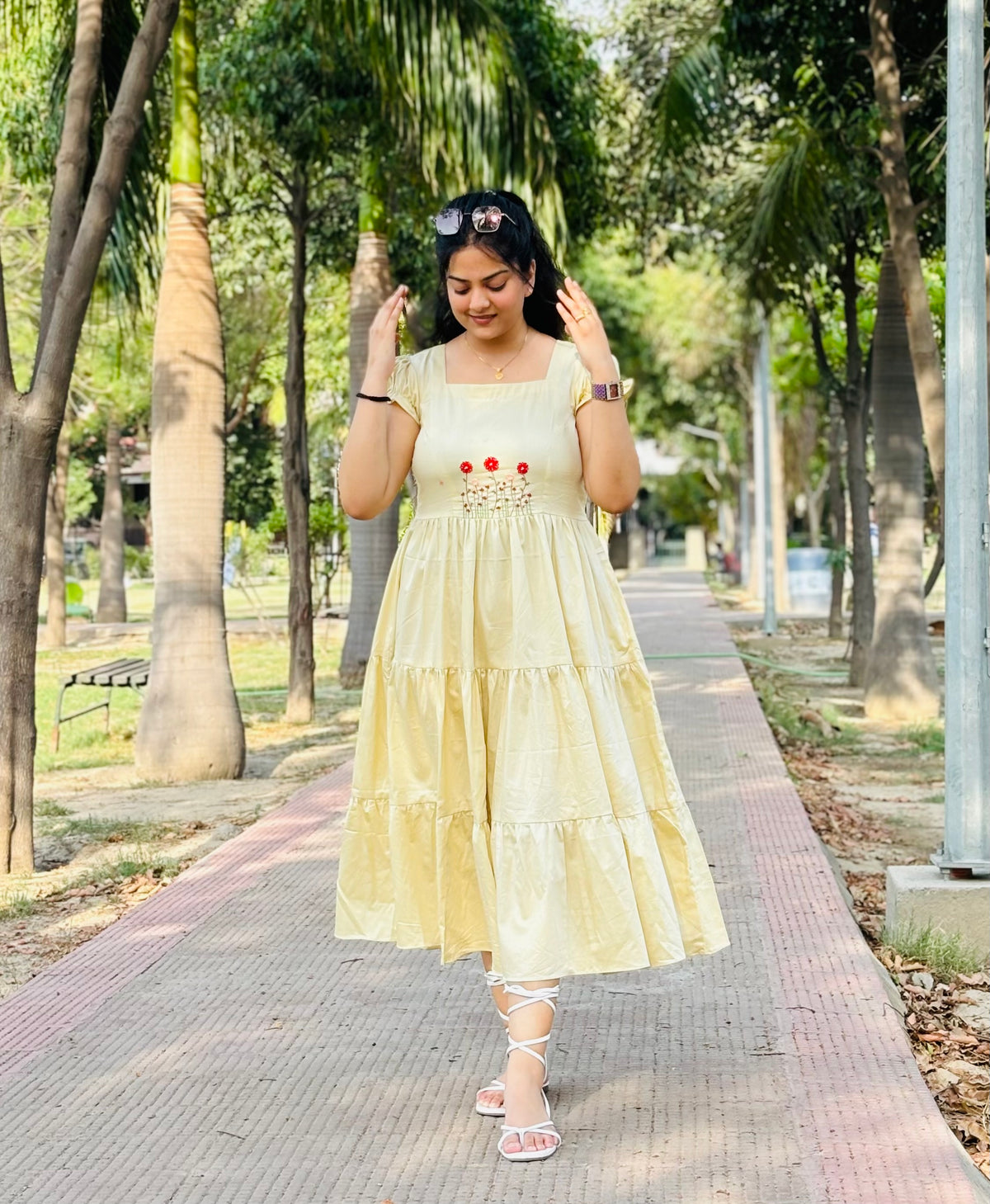 Hand embroidered Beige midi