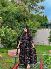 Printed black floral chiffon maxi