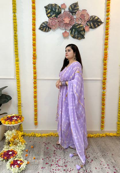 Lilac shibori print georgette suit set