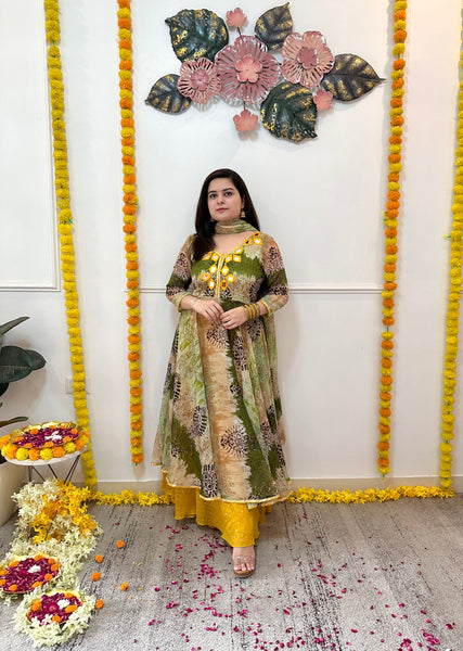 Mehndi foil printed skirt set