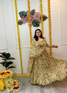 Mehndi green chiffon lehnga set