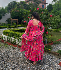 Hand embroidered floral pink anarkali