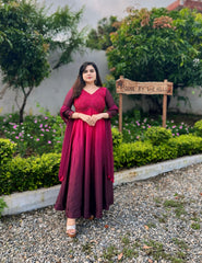 Hand embroidered grape wine shaded anarkali