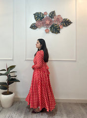 Printed red cotton anarkali