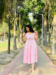 Hand embroidered baby pink midi