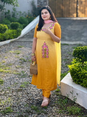 Hand embroidered yellow shaded kurta set