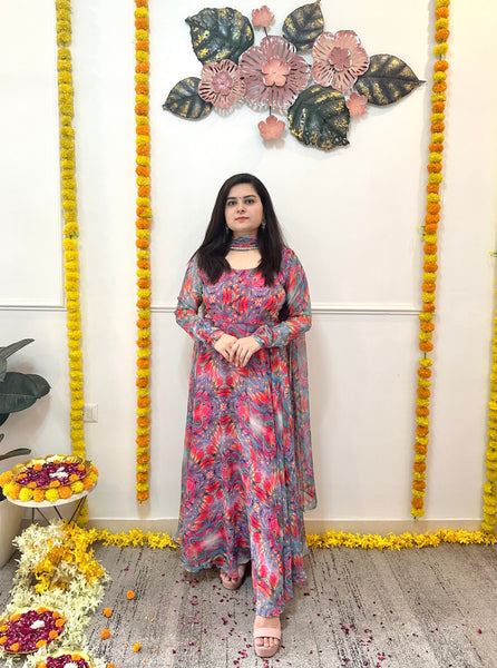 Multicolour chiffon anarkali