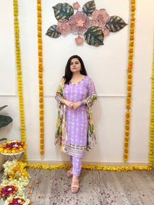 Lilac hand embroidered suit set