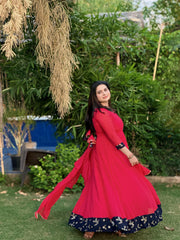 Embroidered carrot red anarkali