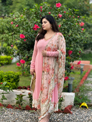 Rose pink hand embroidered anarkali set