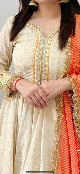 Foil printed cream anarkali set