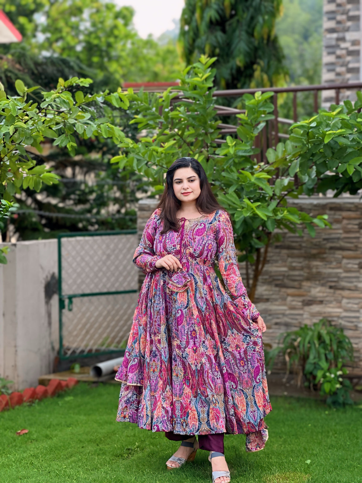 Hand embroidered multicolor anarkali