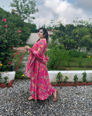 Hand embroidered floral pink anarkali