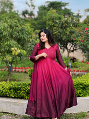 Hand embroidered grape wine shaded anarkali