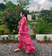 Hand embroidered floral pink anarkali