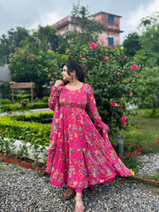 Hand embroidered floral pink anarkali