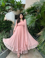 Mauve pink chiffon double layer anarkali