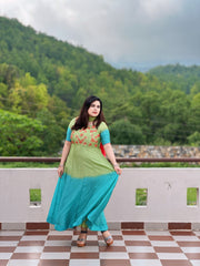 Hand embroidered blue-green shaded anarkali