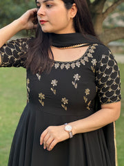 hand embroidered black double flare anarkali