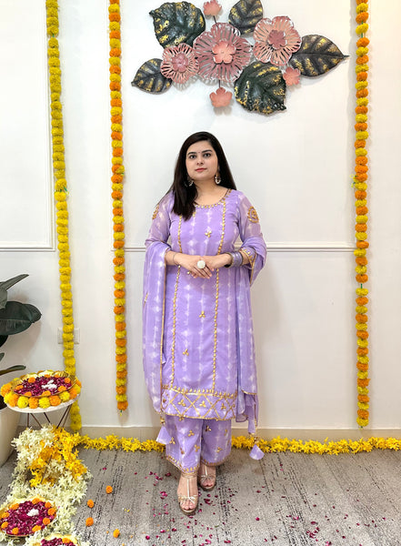 Lilac shibori print georgette suit set