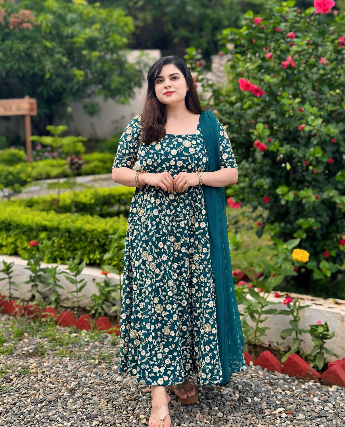 Embroidered teal green anarkali