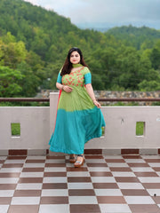 Hand embroidered blue-green shaded anarkali