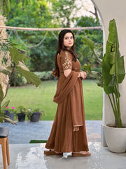 Hand embroidered brown georgette anarkali