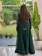 Hand embroidered bottle green anarkali