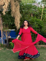 Embroidered carrot red anarkali