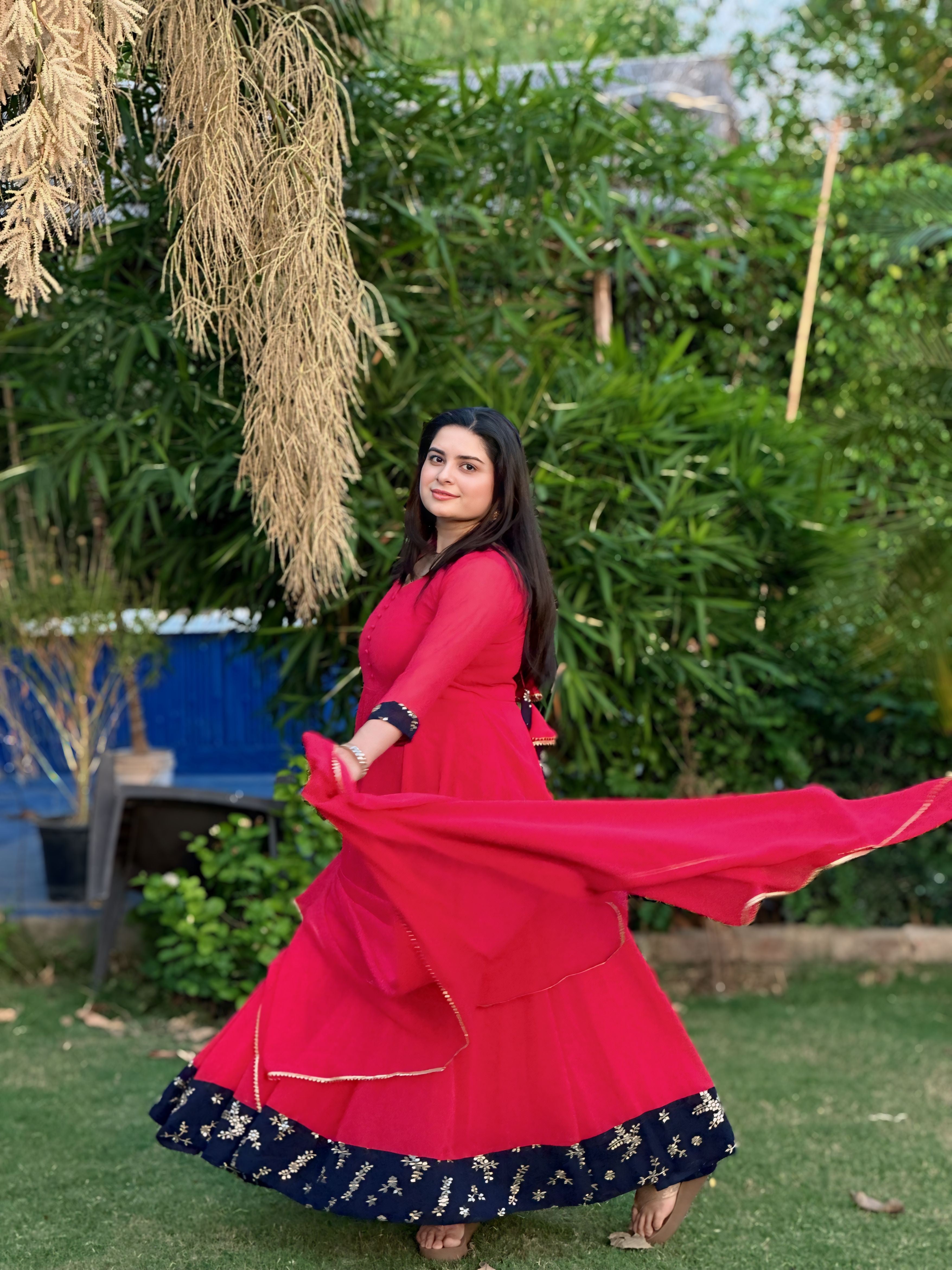 Embroidered carrot red anarkali