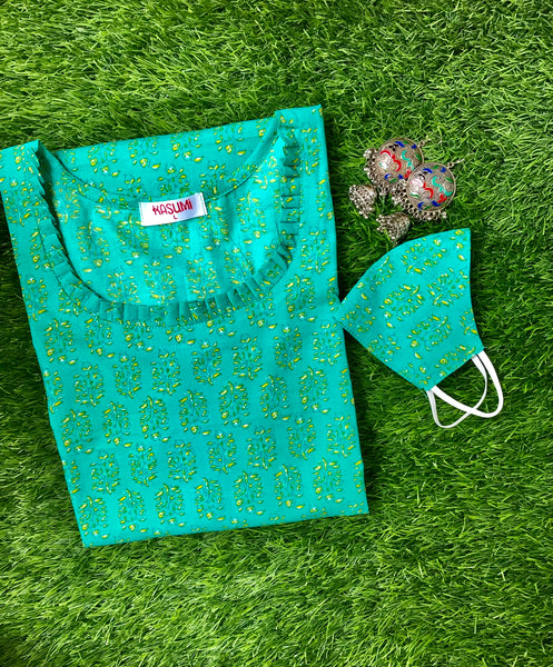 Sea green cotton kurti