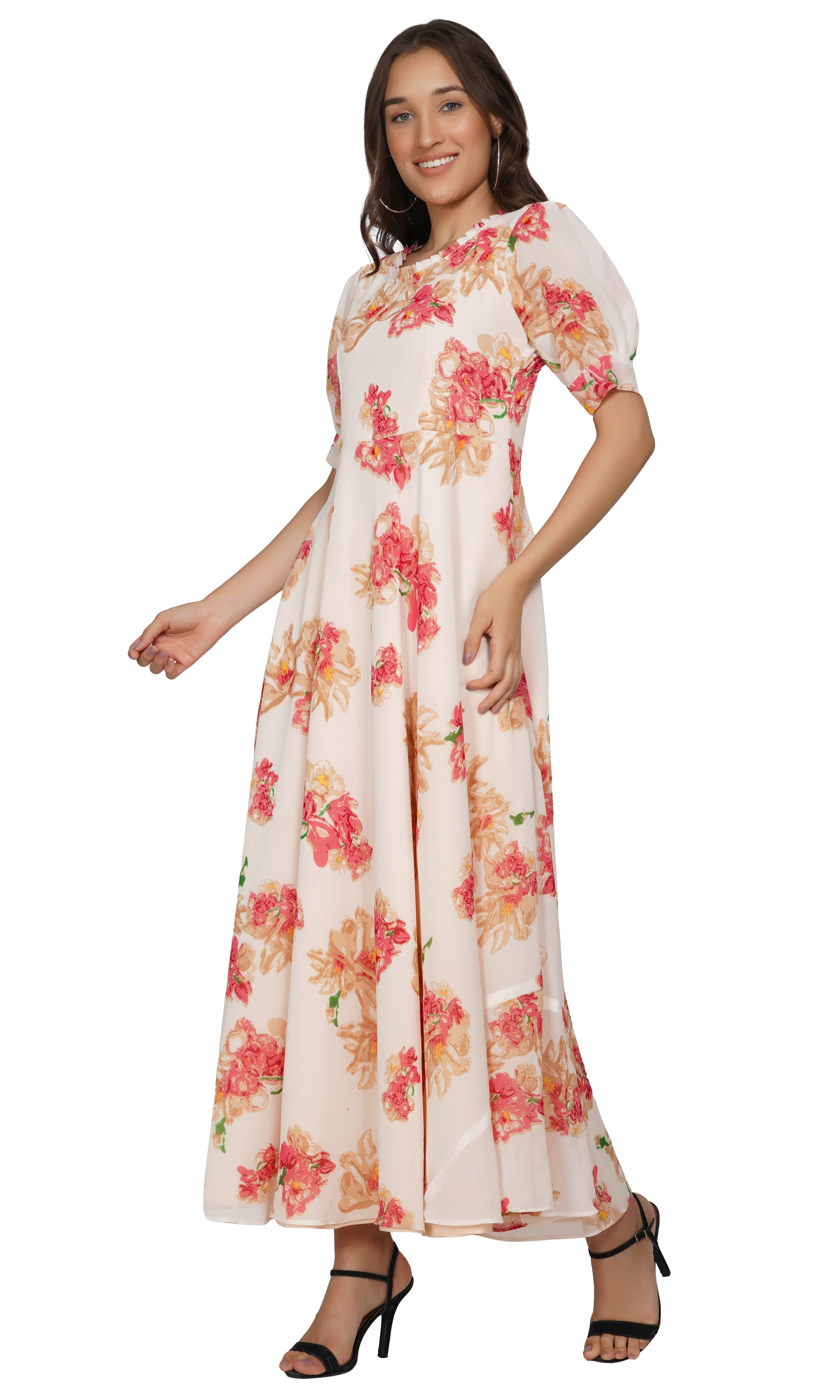 White Floral Georgette Dress – kasumi.in