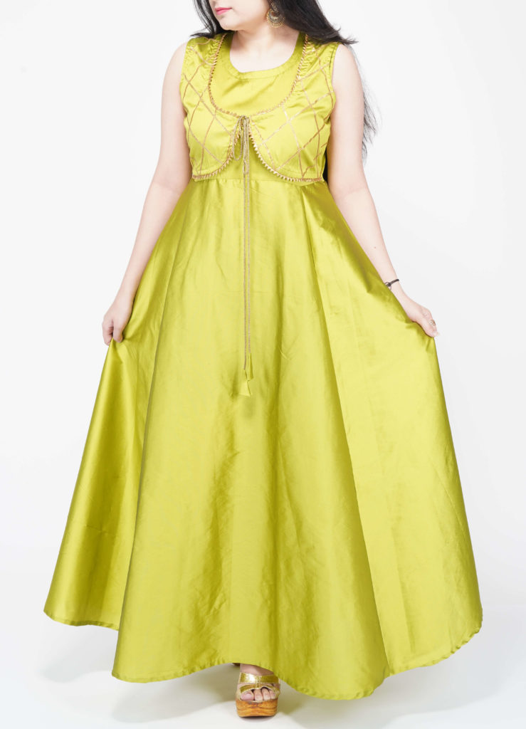 Gota Work Choli Design Green Silk Gown