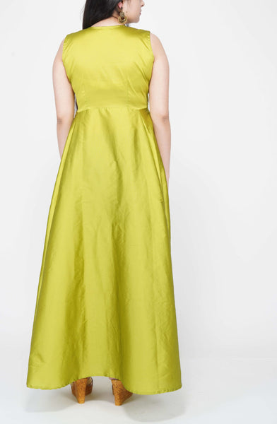 Gota Work Choli Design Green Silk Gown