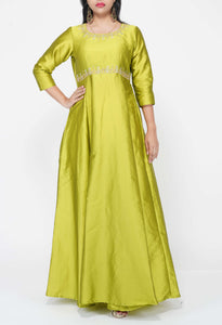 Zari Embroidered Green Silk Gown