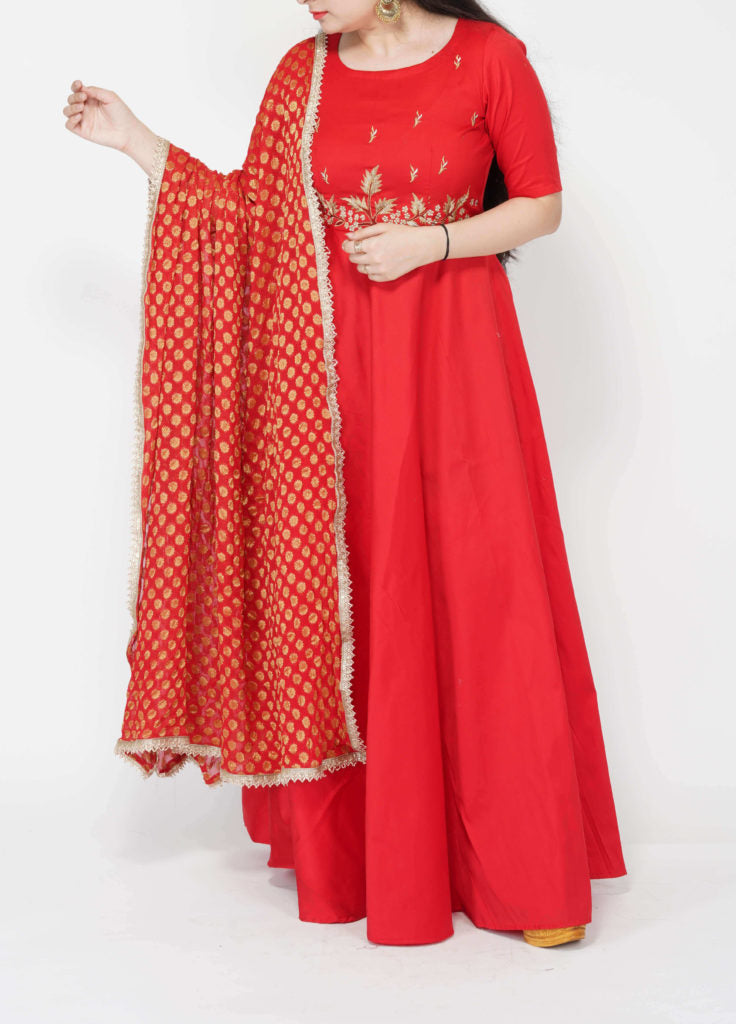 Zari Work Red Georgette Dupatta