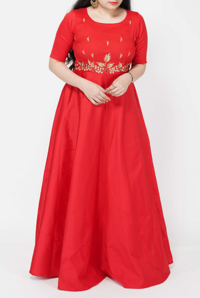 Zari Embroidered Red Silk Gown