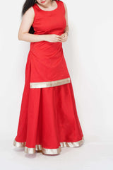 Red Silk Kurti Skirt Set