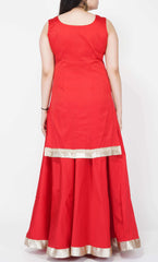 Red Silk Kurti Skirt Set