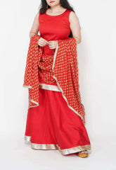 Red Silk Kurti Skirt Set