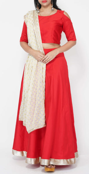 Red Silk Skirt Choli Set