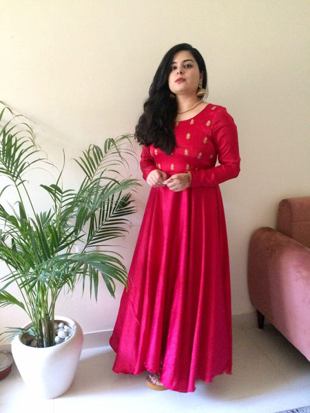 Embroidered Red Satin Dress