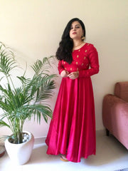 Embroidered Red Satin Dress
