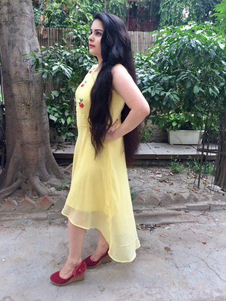 Yellow georgette high low dress