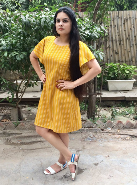 Mustard Striped A shape Dress