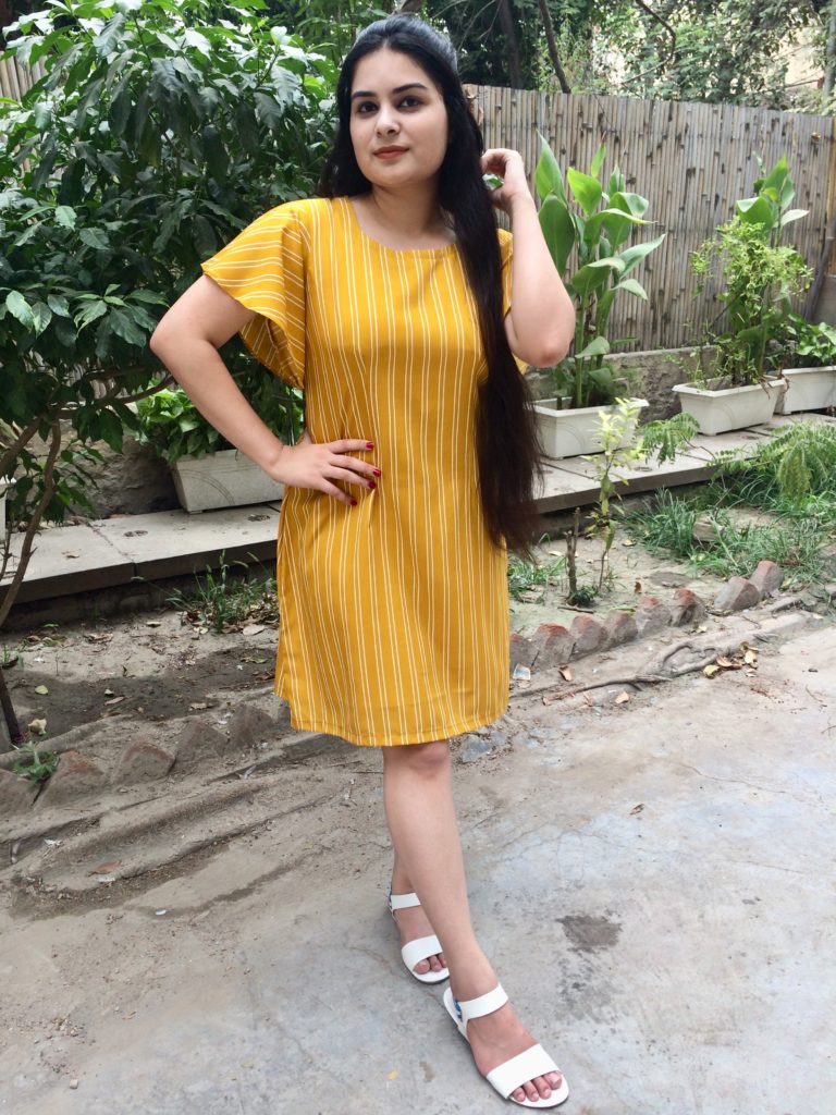 Mustard Striped A shape Dress