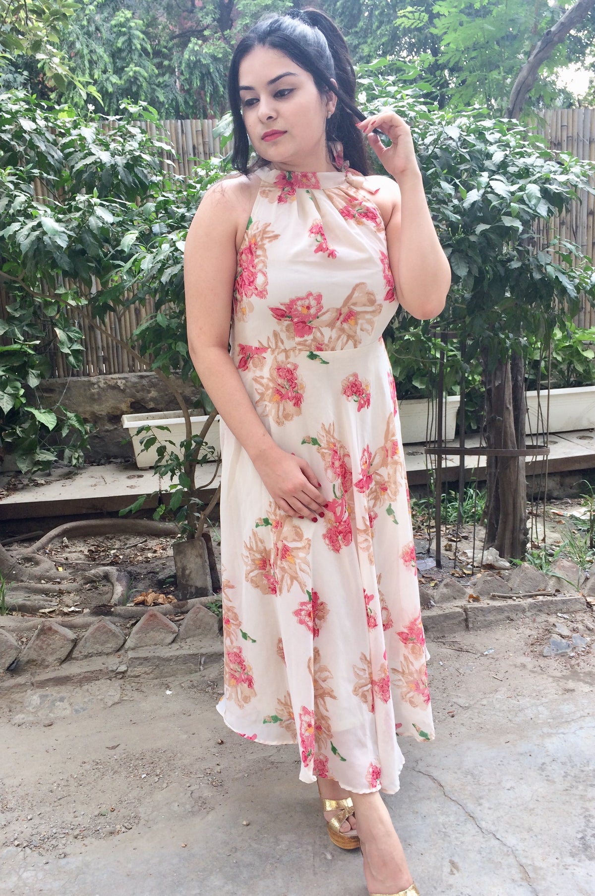 White Floral Georgette Dress