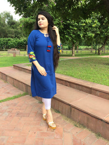 BLUE EMBROIDERED KURTI
